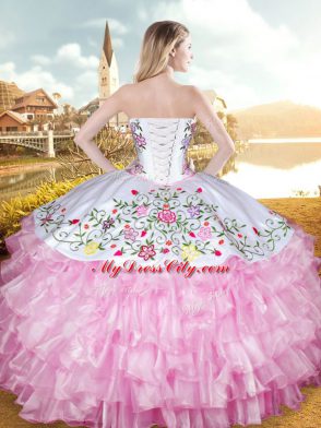 Sweetheart Sleeveless Organza and Taffeta 15 Quinceanera Dress Embroidery and Ruffled Layers Lace Up