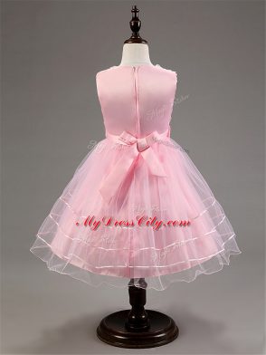Knee Length Red Flower Girl Dresses for Less Tulle Sleeveless Ruffled Layers and Hand Made Flower