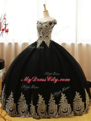 Ball Gowns Vestidos de Quinceanera Black Off The Shoulder Tulle Sleeveless Floor Length Lace Up