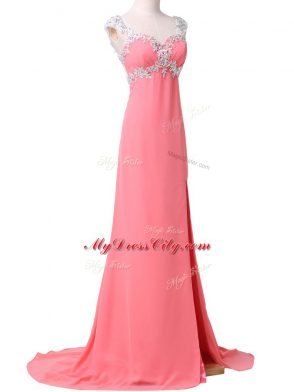 Sexy Cap Sleeves Brush Train Zipper Beading and Appliques Homecoming Dress