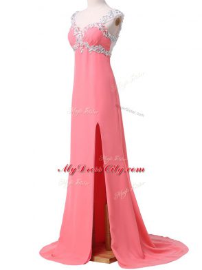 Sexy Cap Sleeves Brush Train Zipper Beading and Appliques Homecoming Dress
