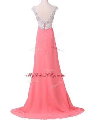 Sexy Cap Sleeves Brush Train Zipper Beading and Appliques Homecoming Dress