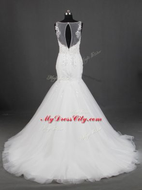 Flare White Sleeveless Appliques Zipper Wedding Dresses