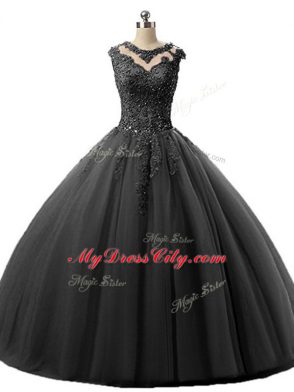 Fashion Black Sleeveless Beading and Lace Floor Length Quinceanera Dresses