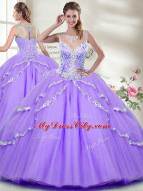 Discount Tulle Sleeveless Floor Length Quinceanera Dresses and Beading
