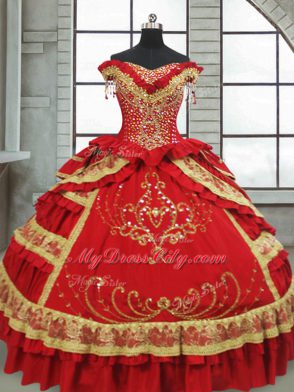 Affordable Cap Sleeves Zipper Floor Length Beading and Embroidery and Ruffled Layers Sweet 16 Dress