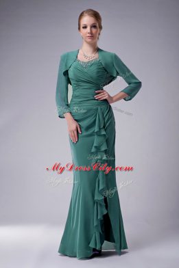 Latest Chiffon Straps Sleeveless Zipper Beading Mother of Groom Dress in Green