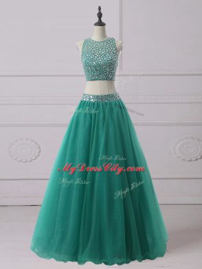 Green Scoop Zipper Beading Dress for Prom Sleeveless