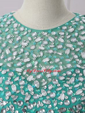 Green Scoop Zipper Beading Dress for Prom Sleeveless