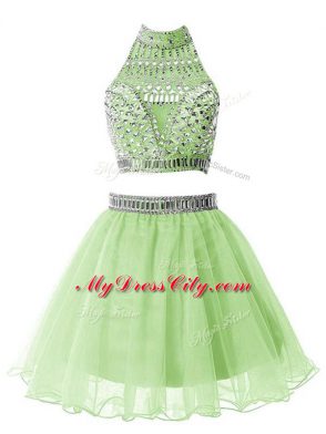 Delicate Organza Sleeveless Knee Length Wedding Guest Dresses and Beading