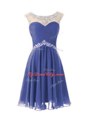 Knee Length Blue Prom Dress Scoop Cap Sleeves Zipper