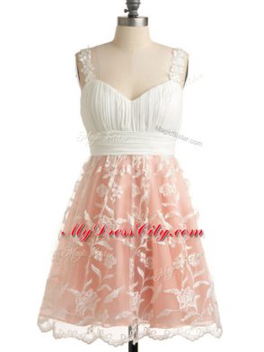 Fabulous Sleeveless Knee Length Lace Lace Up Quinceanera Court of Honor Dress with Peach