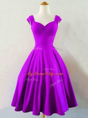 Eggplant Purple Straps Neckline Ruching Wedding Guest Dresses Sleeveless Lace Up