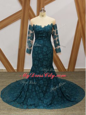 Zipper Mother of the Bride Dress Teal for Prom and Party with Lace