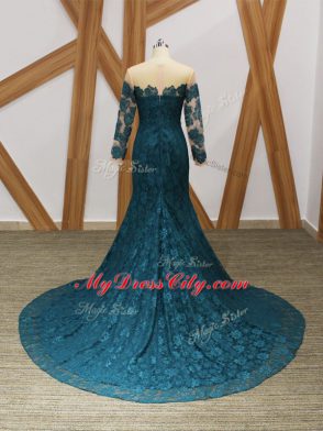 Zipper Mother of the Bride Dress Teal for Prom and Party with Lace