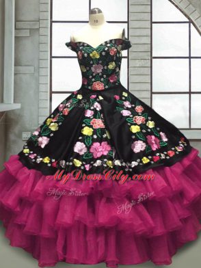 Adorable Off The Shoulder Sleeveless Vestidos de Quinceanera Floor Length Embroidery and Ruffled Layers Multi-color Organza and Taffeta