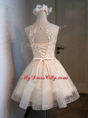 Affordable Champagne Scoop Lace Up Lace and Appliques and Belt Sleeveless