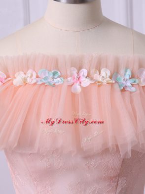Ideal Floor Length Ball Gowns Short Sleeves Peach Sweet 16 Dress Lace Up