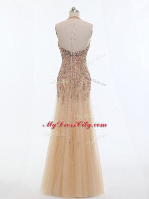 Gorgeous Halter Top Sleeveless Tulle Evening Gowns Beading Backless