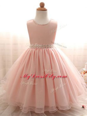 Hot Sale Scoop Sleeveless Little Girls Pageant Dress Wholesale Floor Length Beading Pink Organza