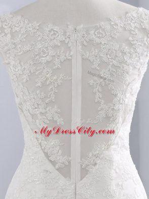 Shining White Sleeveless Lace Zipper Wedding Dresses for Beach and Wedding Party