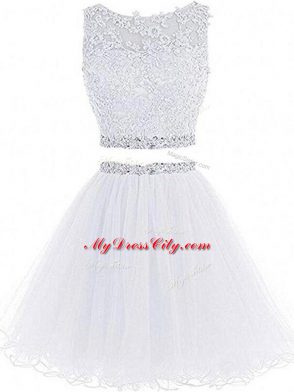 White Pageant Dress Prom and Party and Military Ball and Sweet 16 with Beading and Lace and Appliques Scoop Sleeveless Zipper