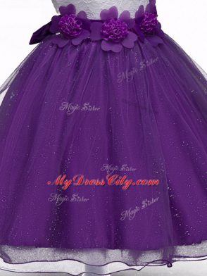 Purple Scoop Zipper Lace and Hand Made Flower Party Dress Sleeveless