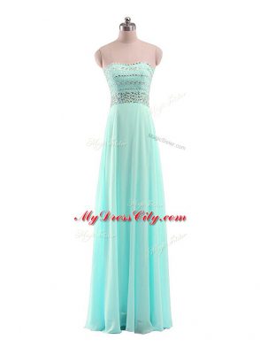 Beauteous Aqua Blue Prom Party Dress Prom and Military Ball with Beading Strapless Sleeveless Zipper