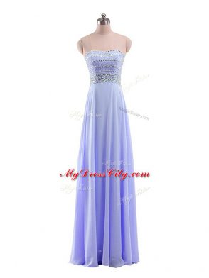Admirable Lavender Sleeveless Beading Floor Length Prom Party Dress