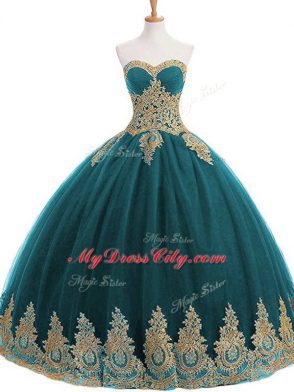 Amazing Tulle Sweetheart Sleeveless Lace Up Appliques Sweet 16 Dresses in Teal