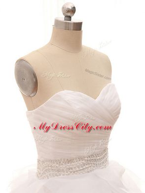 Fine Ball Gowns Sleeveless White Wedding Dresses Brush Train Lace Up