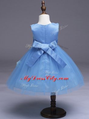 High End Apple Green Scoop Neckline Appliques and Bowknot Kids Formal Wear Sleeveless Zipper