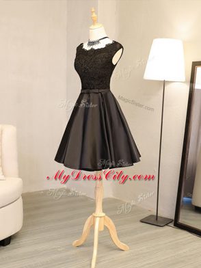 Noble Black Sleeveless Lace and Appliques Mini Length Dress for Prom