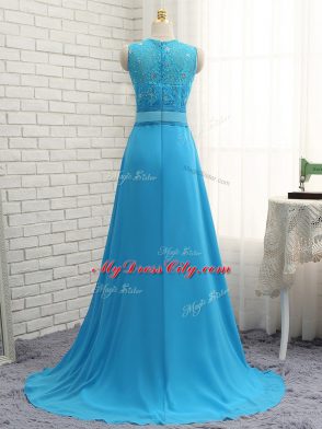 Sleeveless Beading and Lace Zipper Dama Dress for Quinceanera with Baby Blue Brush Train