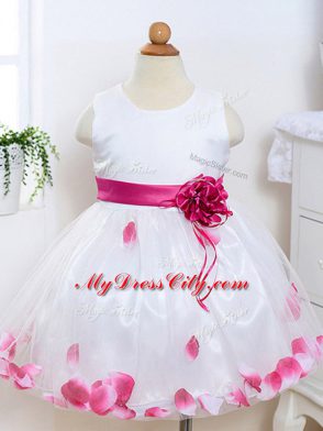 Sleeveless Zipper Knee Length Appliques and Hand Made Flower Little Girl Pageant Gowns