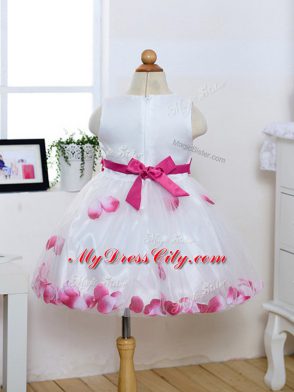 Sleeveless Zipper Knee Length Appliques and Hand Made Flower Little Girl Pageant Gowns
