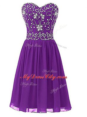 Fabulous Sleeveless Knee Length Beading Zipper Winning Pageant Gowns with Eggplant Purple