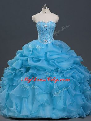 Artistic Floor Length Baby Blue Sweet 16 Dress Sweetheart Sleeveless Lace Up
