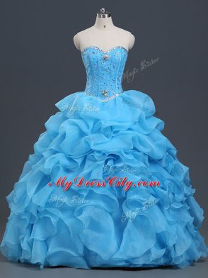 Artistic Floor Length Baby Blue Sweet 16 Dress Sweetheart Sleeveless Lace Up