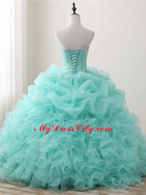 Modern Apple Green Sleeveless Beading and Ruffles and Pick Ups Floor Length Quince Ball Gowns