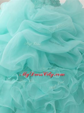 Modern Apple Green Sleeveless Beading and Ruffles and Pick Ups Floor Length Quince Ball Gowns