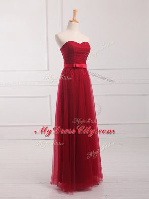 Free and Easy Wine Red Sweetheart Neckline Belt Damas Dress Sleeveless Lace Up