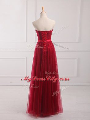 Free and Easy Wine Red Sweetheart Neckline Belt Damas Dress Sleeveless Lace Up