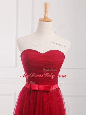 Free and Easy Wine Red Sweetheart Neckline Belt Damas Dress Sleeveless Lace Up