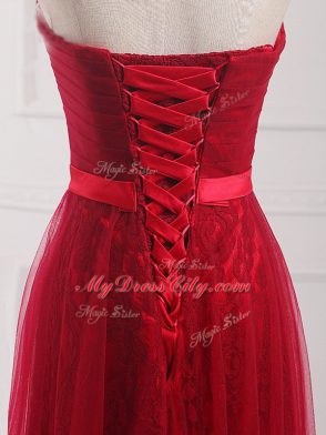 Free and Easy Wine Red Sweetheart Neckline Belt Damas Dress Sleeveless Lace Up