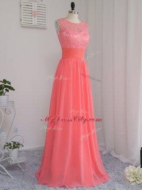Sleeveless Zipper Floor Length Lace Damas Dress