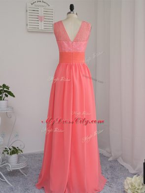 Sleeveless Zipper Floor Length Lace Damas Dress
