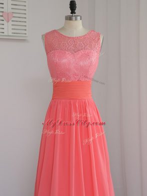 Sleeveless Zipper Floor Length Lace Damas Dress