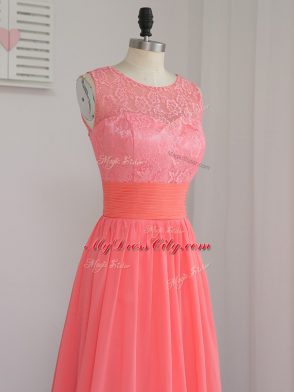 Sleeveless Zipper Floor Length Lace Damas Dress