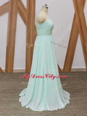 Best Empire Sleeveless Apple Green Quinceanera Dama Dress Sweep Train Side Zipper